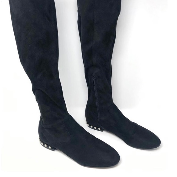 Ivanka Trump Black Freeda knee High Pearl Embellished Heel Faux Suede Boots - Picture 5 of 10